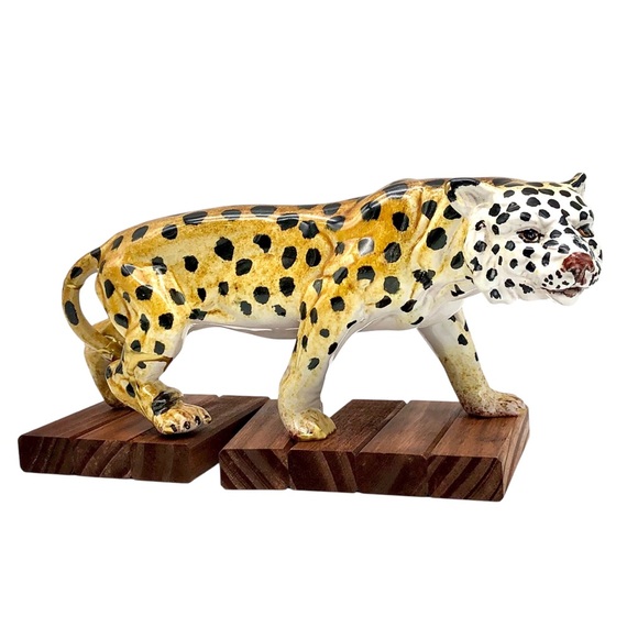 Kintsugi Italian Pottery Cheetah Statuette Majolica Gold Crack Art Gift Italy - Picture 3 of 16